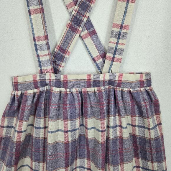 VTG Wool Blend Jumper Skirt Dress Straps Suspenders Purple Pink White Plaid - Picture 4 of 15